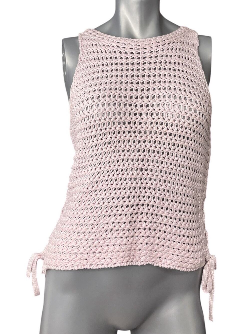 Gap Pink Crochet Top Lace Up Sleeveless Small Open Weave Chunky Knit Boho